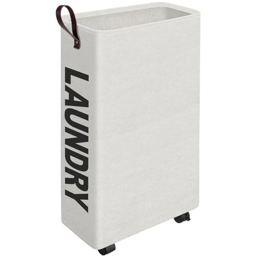 Grey Rolling Slim Laundry Basket on Wheels T349