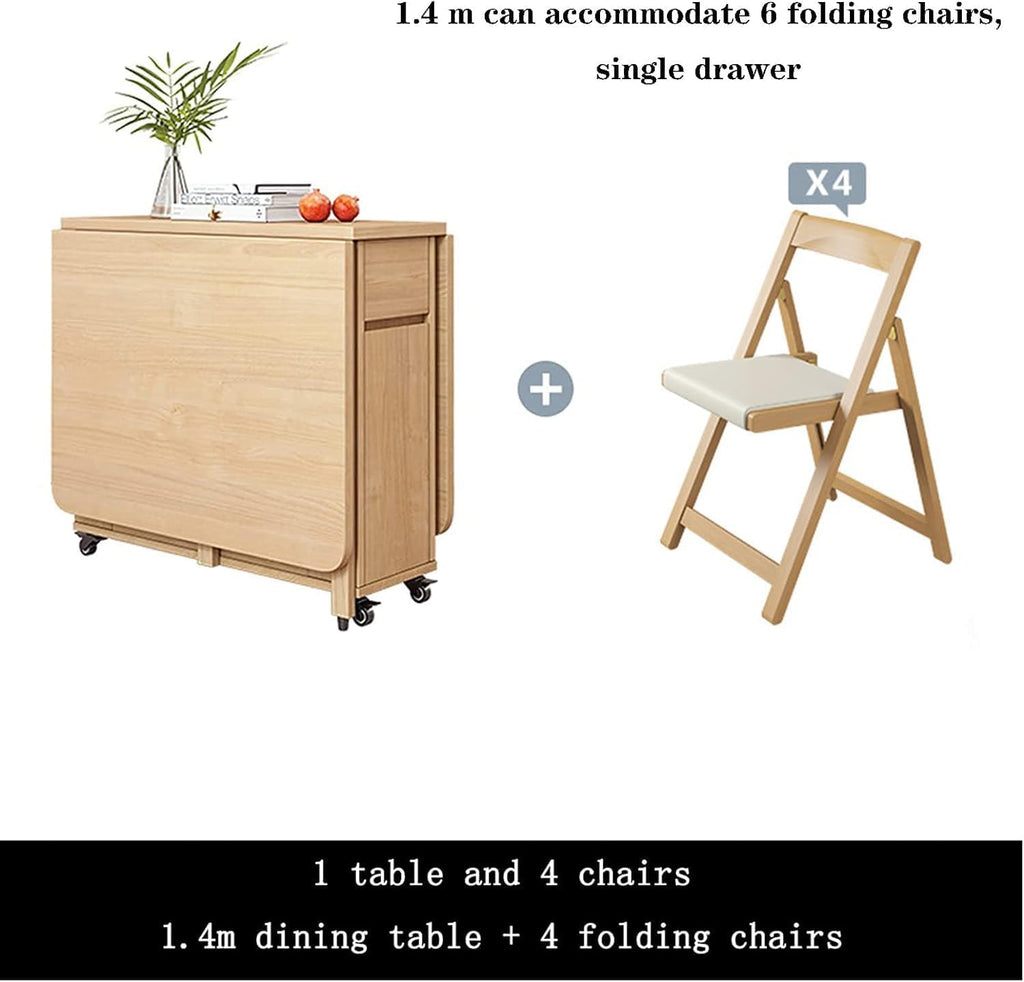 Beige Solid Wood Folding Dining Table Set F50313
