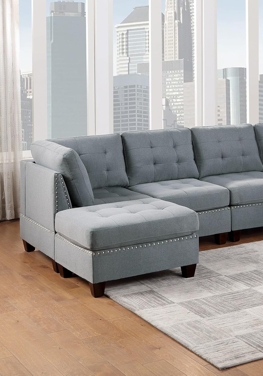 Gray Linen Like Fabric Modular Sectional 6pc Set P144204