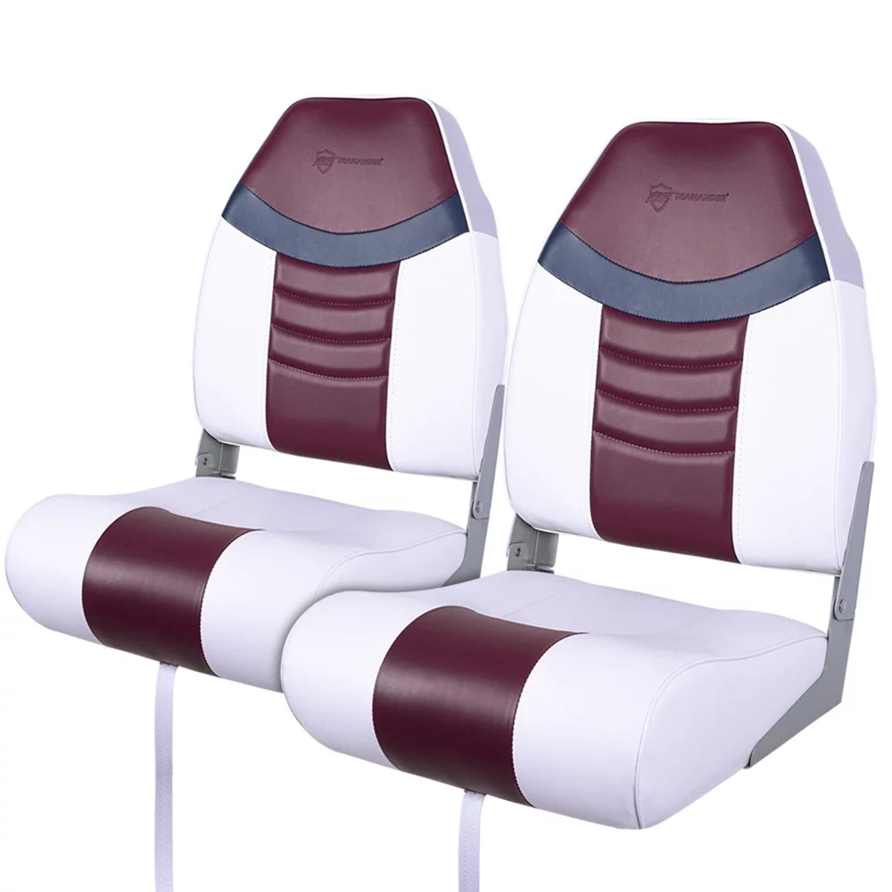 High back Folding Boat Seat, White/Burgundy/Navy, 2 seats R969074
