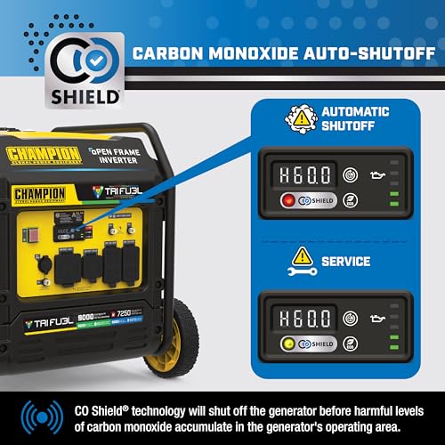 9000-Watt Electric Start Tri Fuel Portable Open Frame Inverter Generator A5121