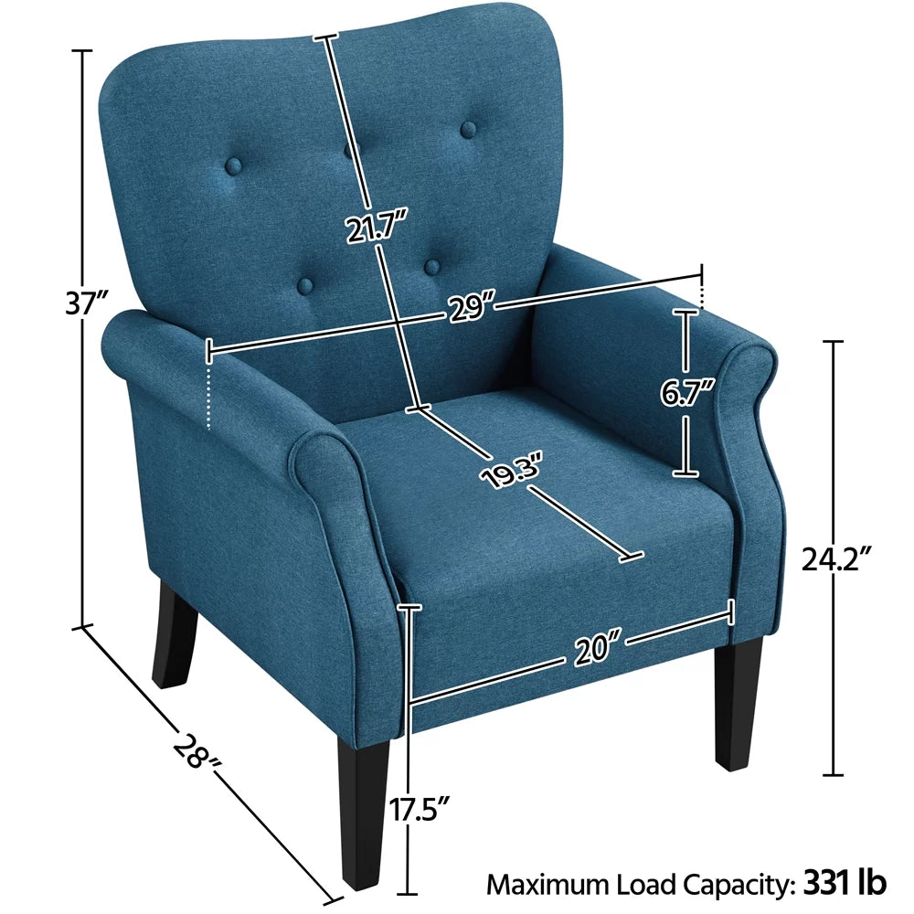 Navy Blue Upholstered Accent Chair with Wooden Leg E2860