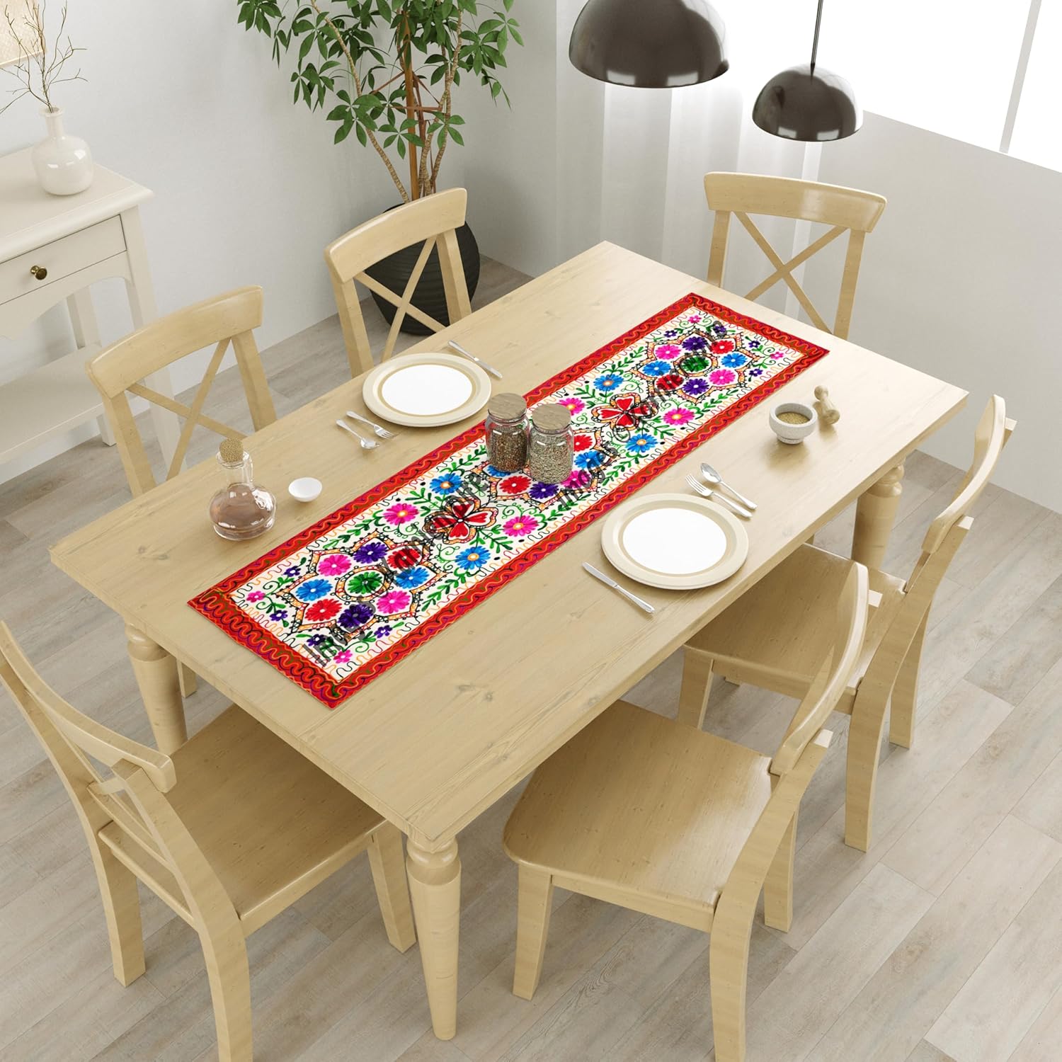 Hand Embroidery Boho Table Runner 18x60 Inch H703463