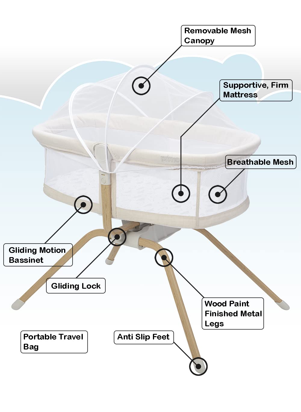 Portable Folding Baby Bassinet with Removable Canopy, Travel Bag, and Mattress Z3877