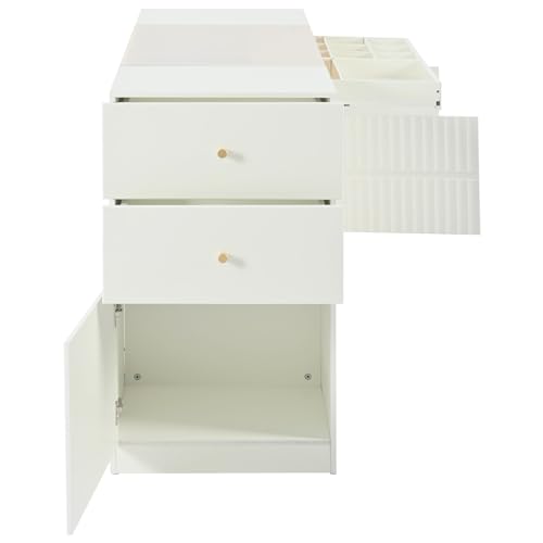 White Glass Top 6 Drawer Wooden Wardrobe Armoire M245