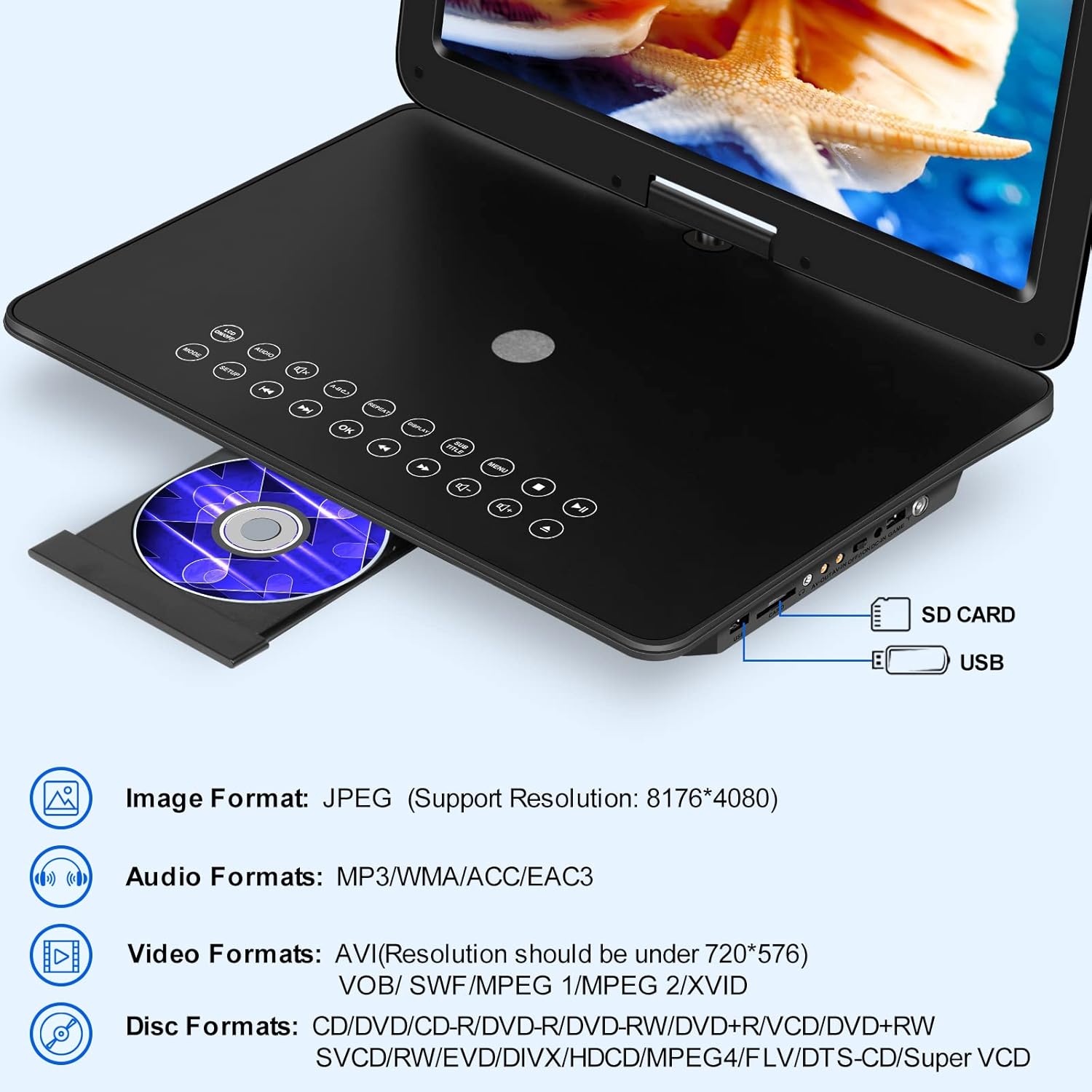 19.6" Portable DVD Player with 17.1" HD Swivel Screen W4266