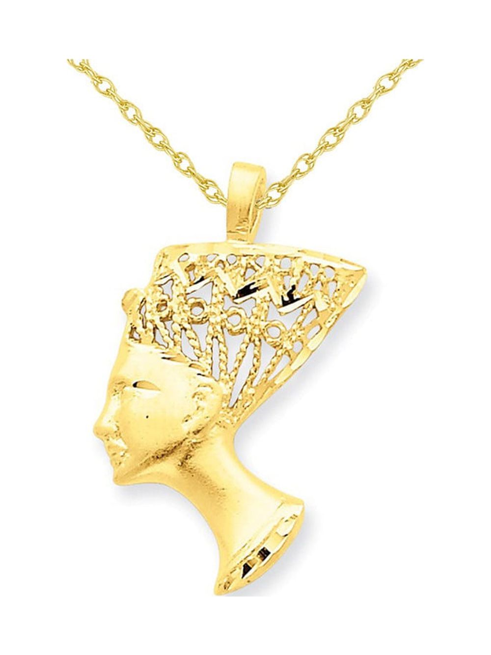 14K Yellow Gold Egyptian Nefertiti Charm Pendant Necklace with Chain X600138