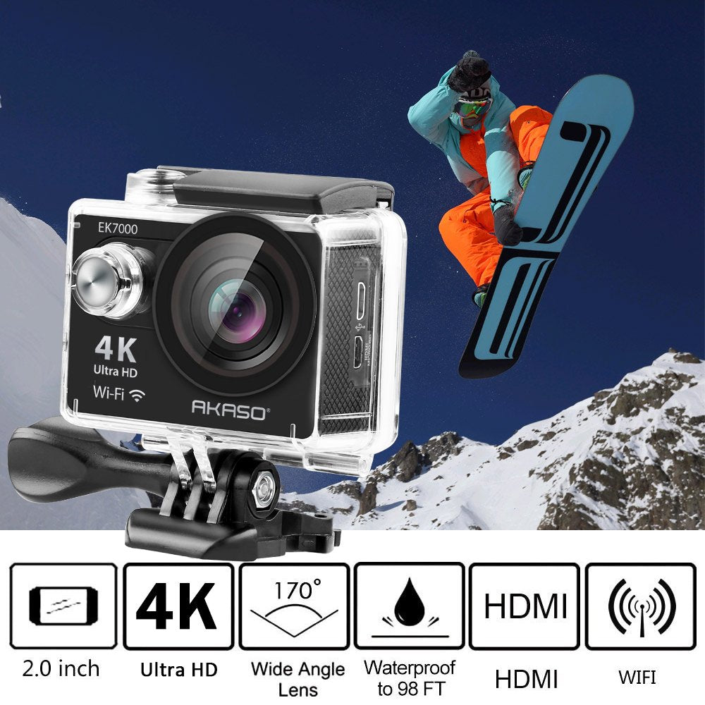 Black 4K Ultra HD 12MP Waterproof Action Camera F10851