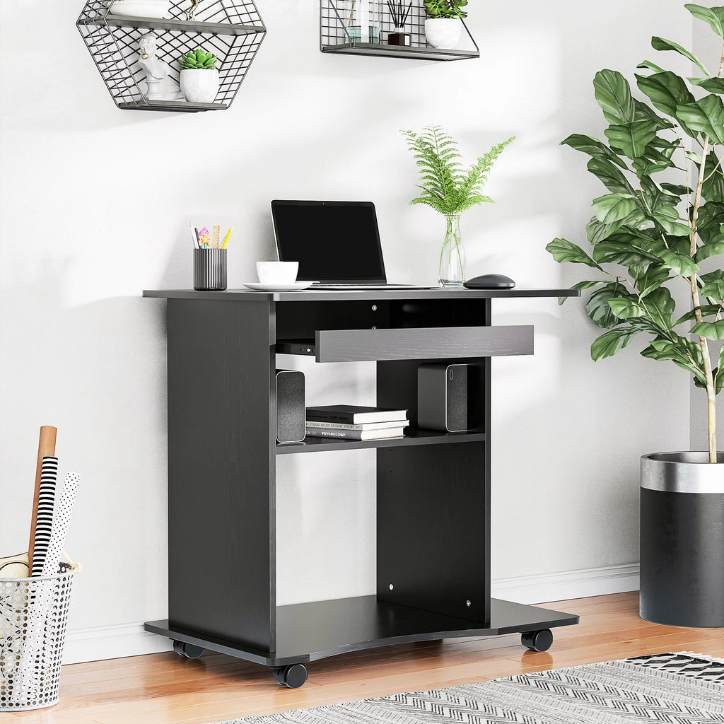 Black Mobile Computer Desk with Keyboard Tray K231
