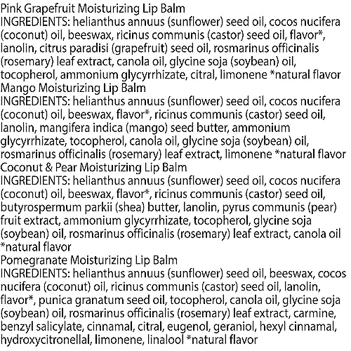 Pink Grapefruit, Mango, Coconut & Pear, and Pomegranate Lip Balm, 4 Tubes, 0.15 oz. G30611