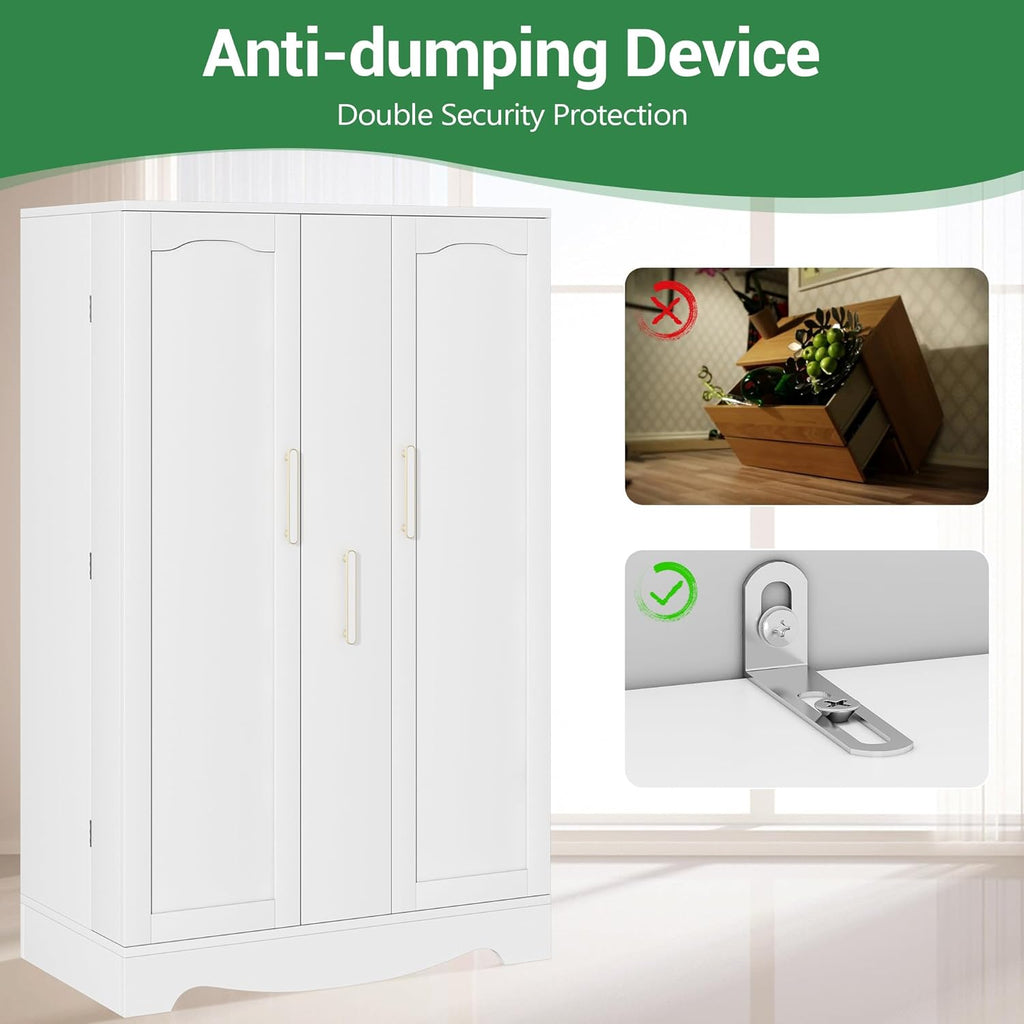White Kitchen Pantry Cabinet with Drawer and Adjustable Shelves E961
