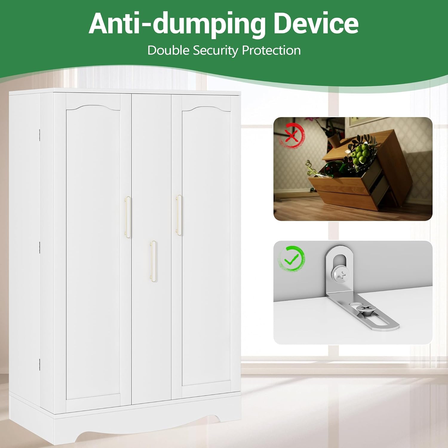 White Kitchen Pantry Cabinet with Drawer and Adjustable Shelves E961