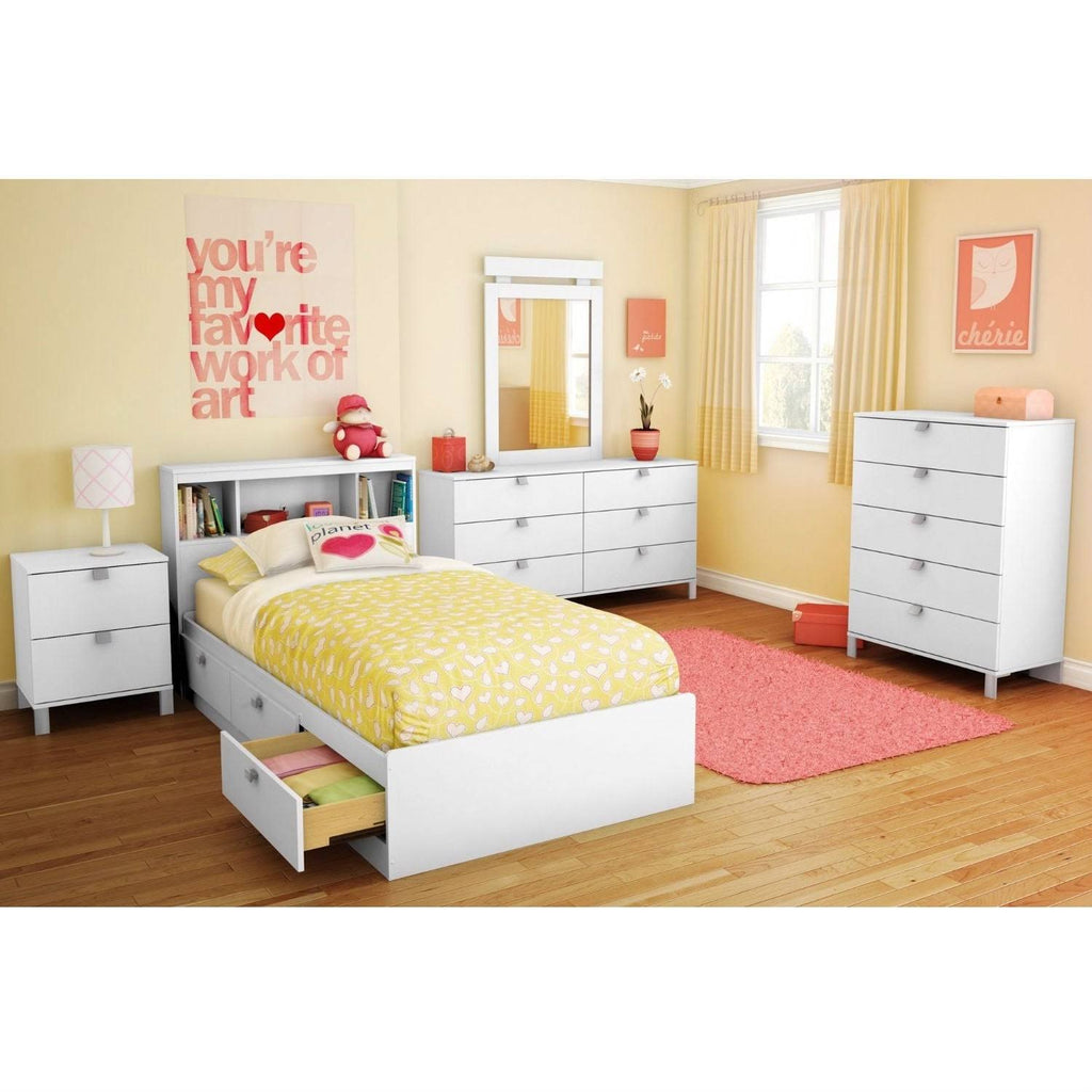 White Wood Twin Size Bookcase Headboard V54830