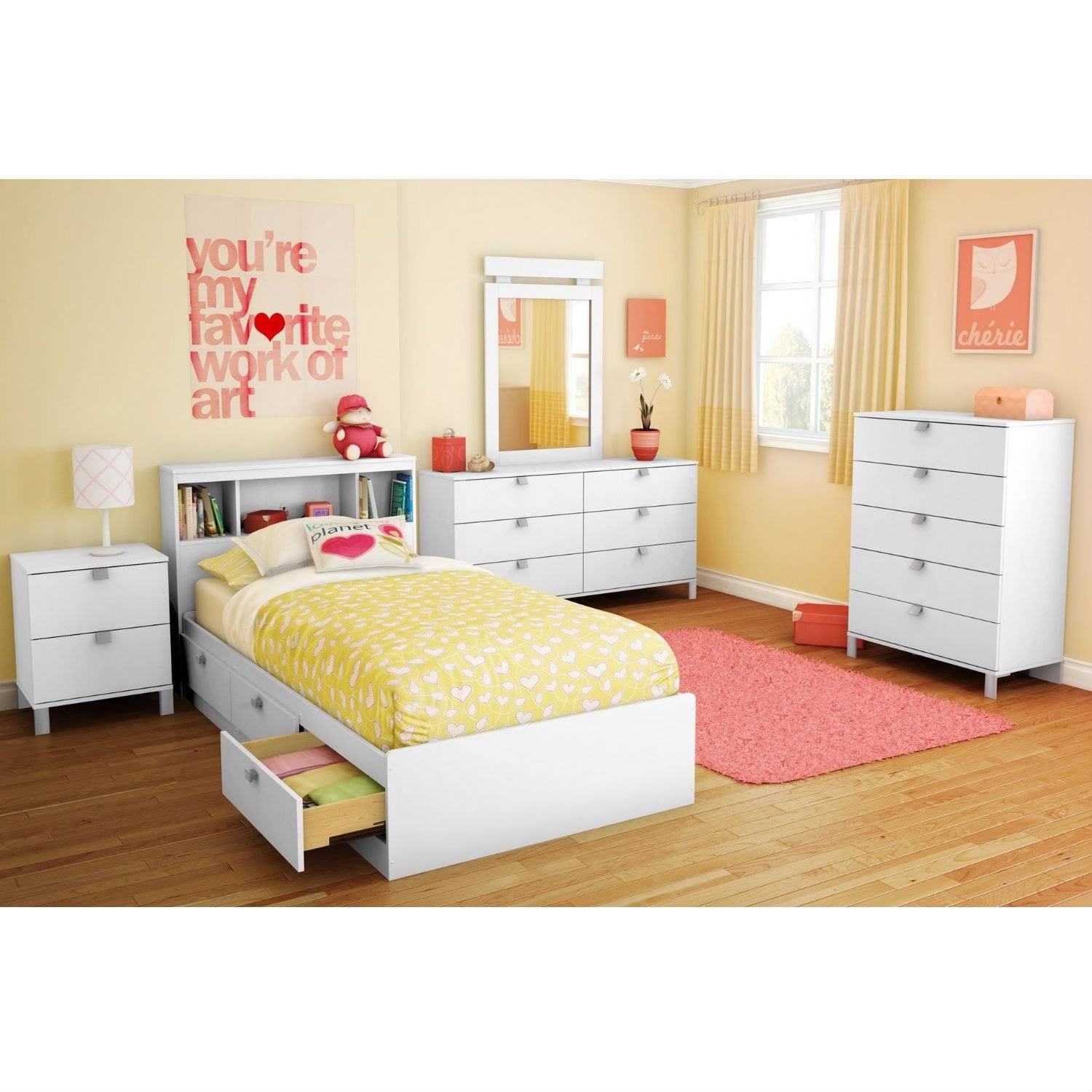 White Wood Twin Size Bookcase Headboard V54830