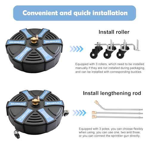 18" Pressure Washer Surface Cleaner with 4 Wheels 1/4" Quick Connector 2 Extension Wands T517