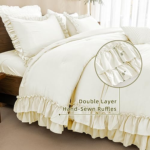Taupe Queen Size 3pcs Ruffled Microfiber Comforter Set D4595