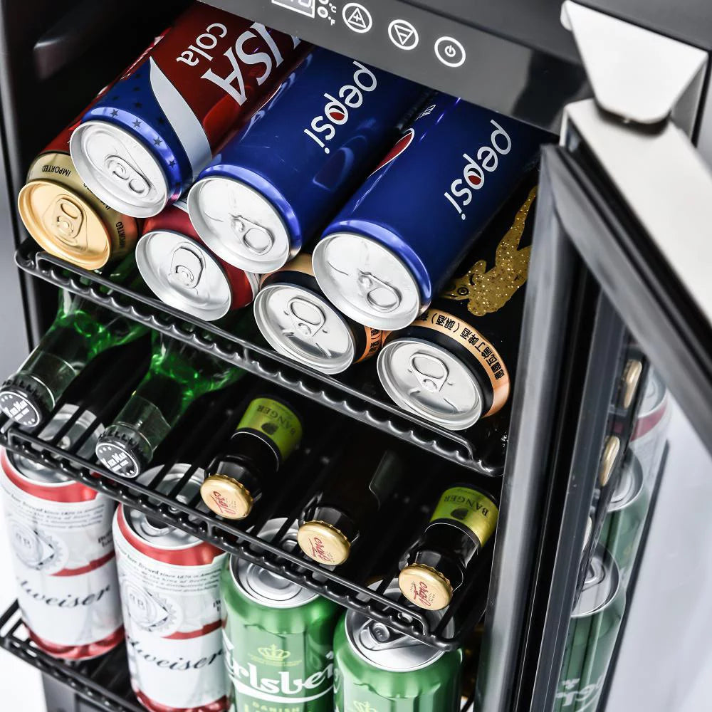 15 Inch Beverage Refrigerator Under Counter Built-in Wine Cooler Mini Fridge Clear Glass Door N288903