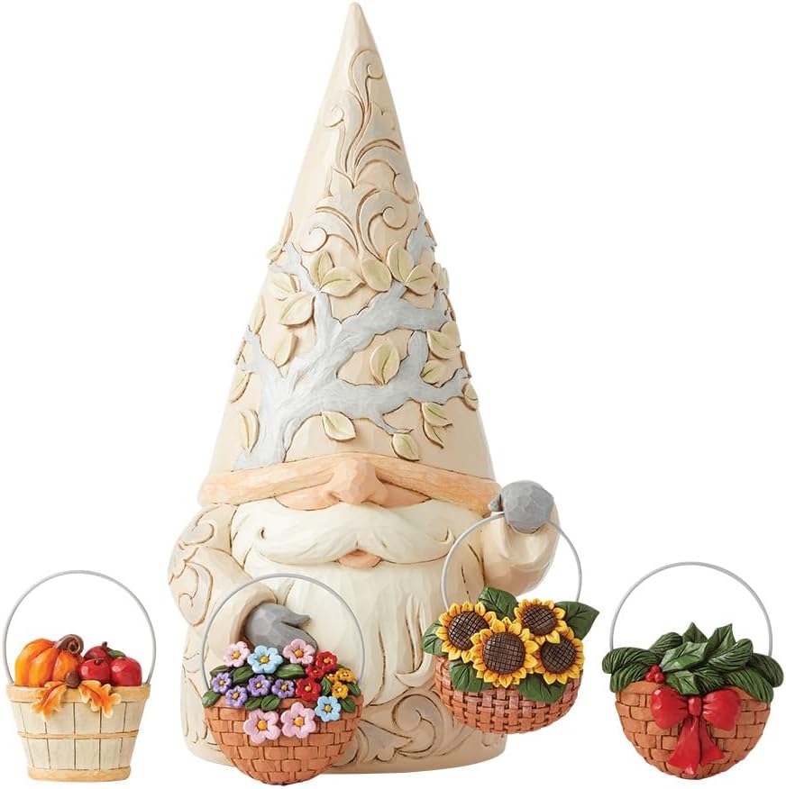 Four Seasons Gnome Statue with 4 Baskets Figurine 16.5 Inch Multicolor G261