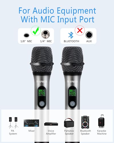 Rechargeable Wireless Microphone PA System - Dual UHF Metal Handheld Mics, Long Range 200ft Cordless Dynamic Mic Kit X834994
