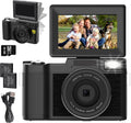 48MP 4K Digital Camera with 16X Digital Zoom Macro Camera, 3’’180°Flip Screen Compact Video Camera with Liftable Flash, SD Card&2 Batteries O308637