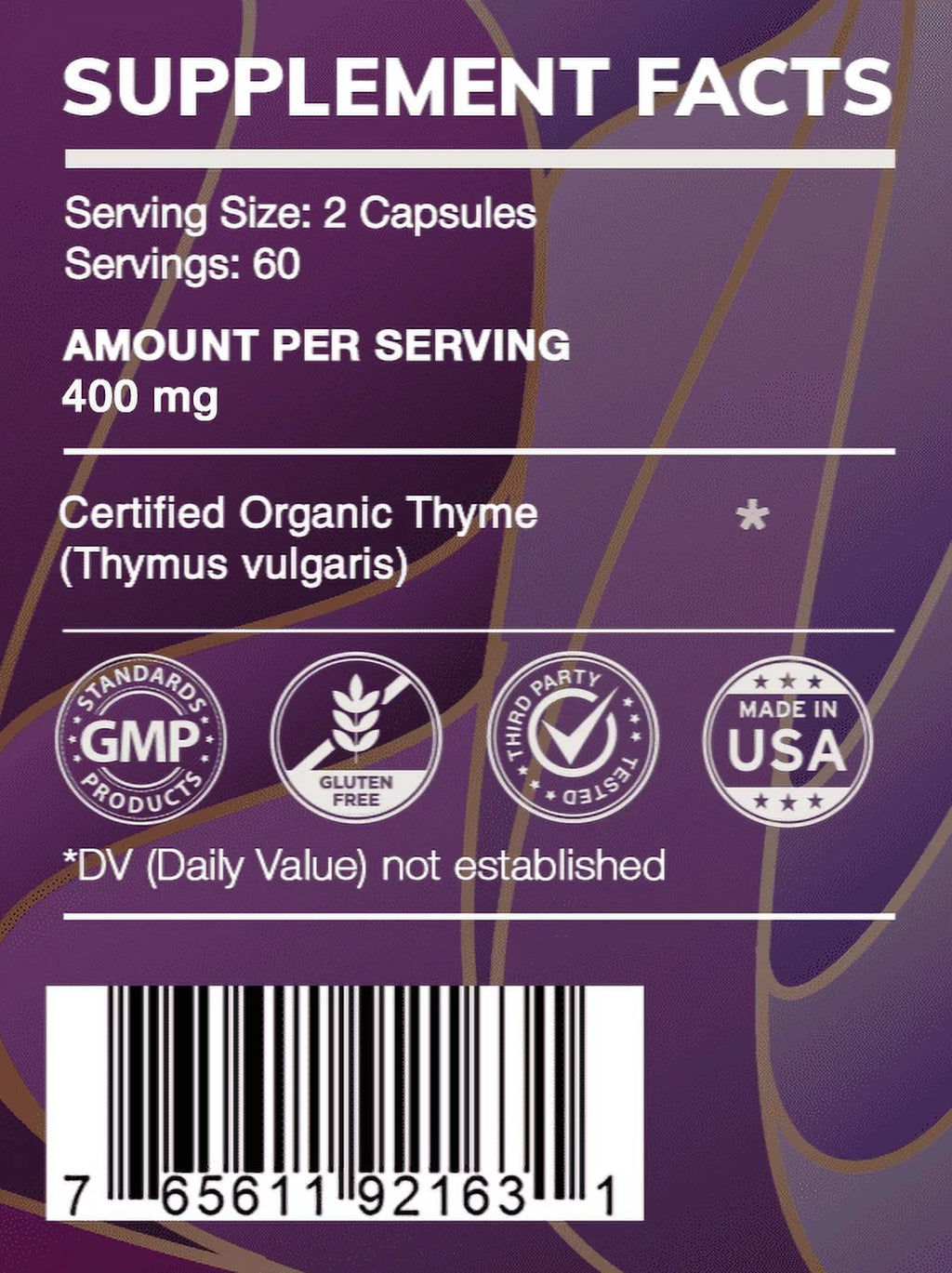 120 Capsules 400 mg Organic Thyme Dried Leaf C661163