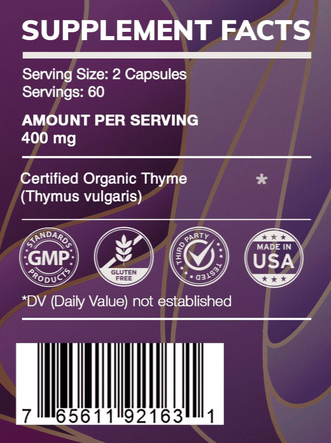 120 Capsules 400 mg Organic Thyme Dried Leaf C661163