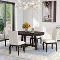 5-Piece Round Dining Table and Upholstered Chair Set with Shelf L2644