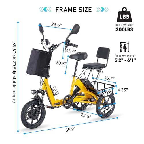 350W Folding Electric Tricycle with 480Wh Removable Battery and 2 Seats E86082
