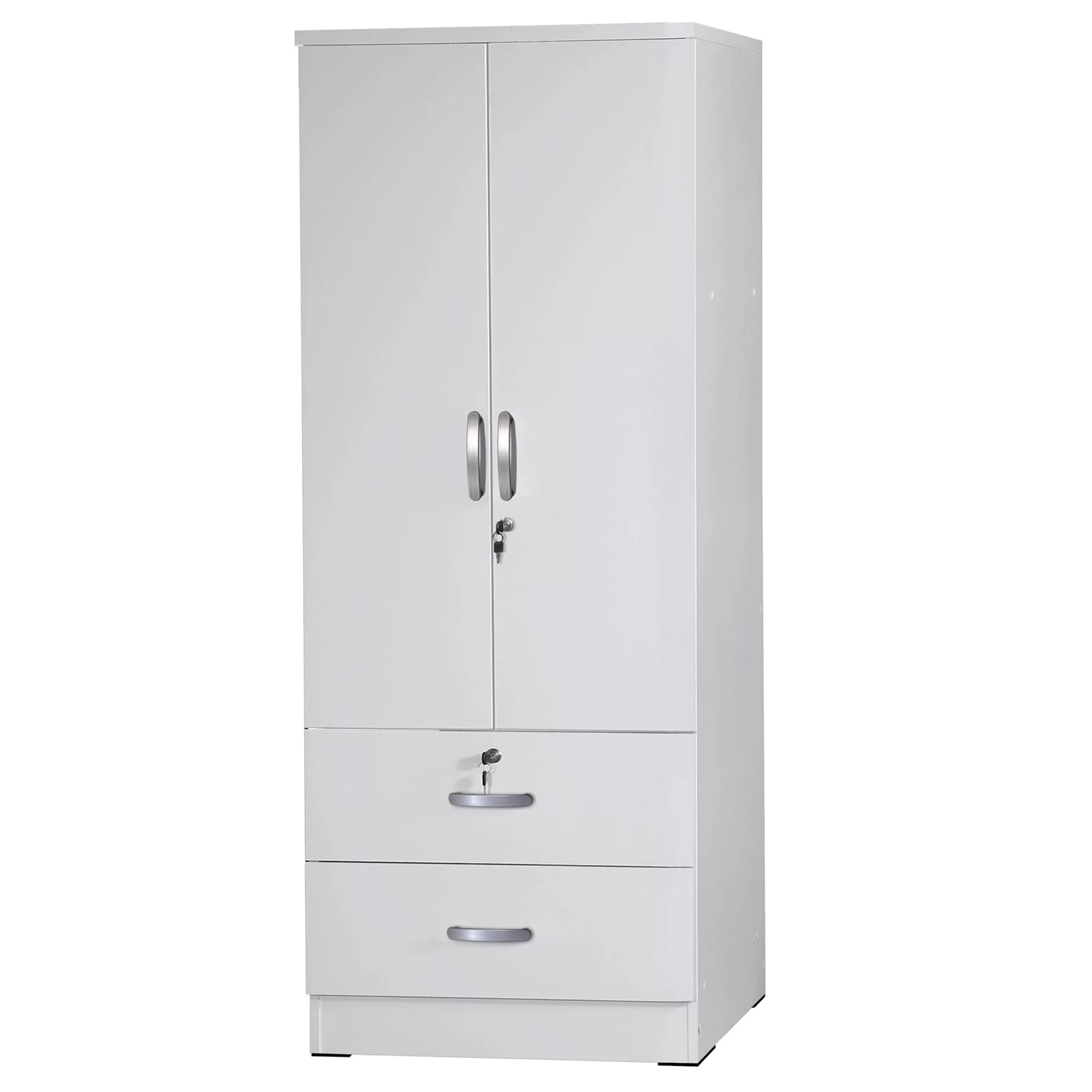 White 2-Door Wood Wardrobe Armoire with 2 Drawers V610147