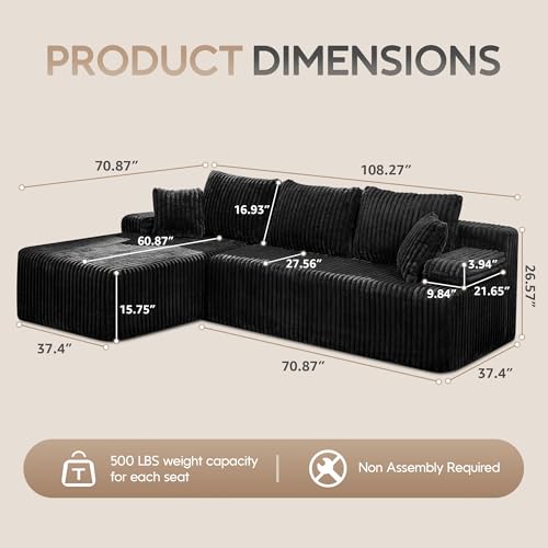 Grey Stripe L-Shape 3 Seat Modular Sectional Sofa with Oversized Chaise N10789