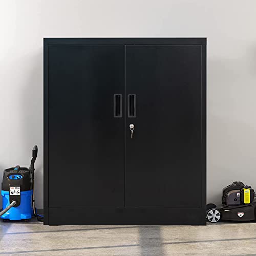 Black 36.2" H Metal Storage Cabinet with Shelves and Doors G52171