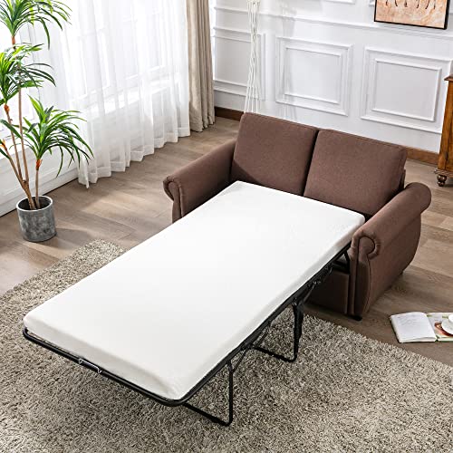 Gray Linen Pull Out Sofa Bed with Twin Memory Foam Mattress D6715