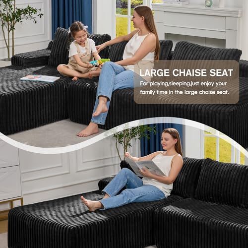Grey Stripe L-Shape 3 Seat Modular Sectional Sofa with Oversized Chaise N10789