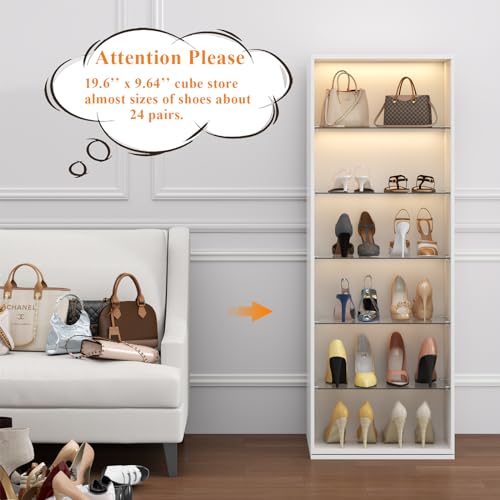 White Rotating Shoe Rack with Glass Shelves K741