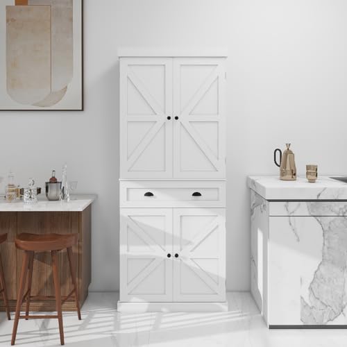 72" 4 Door 2 Adjustable Shelves 1 Drawer White Wood Storage Cabinet I92956