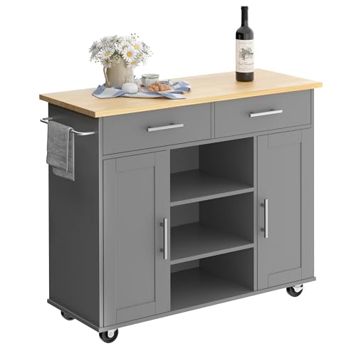 White Kitchen Island with Drop Leaf and Storage on Wheels Y749274