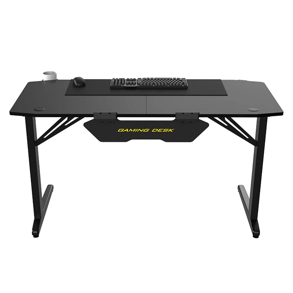 Black Ergonomic Gaming Desk with Headphone Holder, Cup Holder, Mouse Pad A155