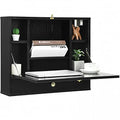 Black Wall Mounted Floating Desk with Drawer & Shelves P60923