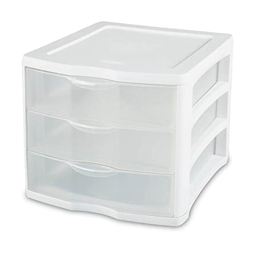 ClearView Compact Stacking 3 Drawer Storage Organizer System, White (8 Pack) I65373