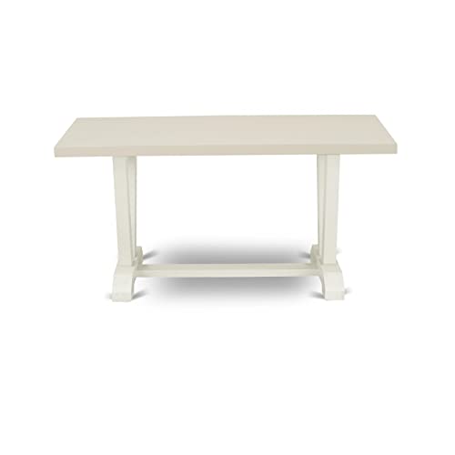 7 Piece Rectangle Dining Table with 6 Doeskin Linen Fabric Upholstered Chairs V1646