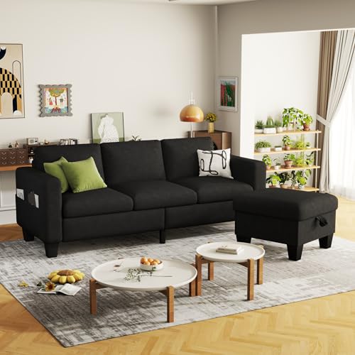 Beige 3-Seat L-Shaped Sectional Sofa with Storage Ottoman B1044