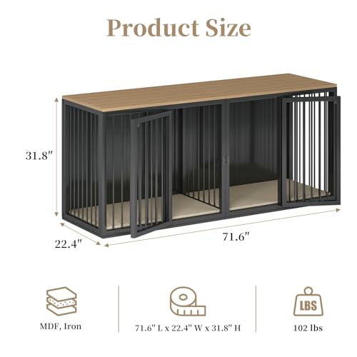 71.6'' All Steel Frame Double Door Dog Crate with Wooden Top H37828