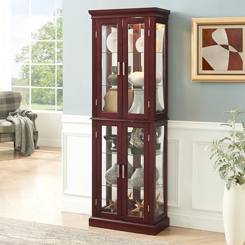 Lighted Corner Curio Cabinet with Adjustable Shelves & Mirrored Back Z653