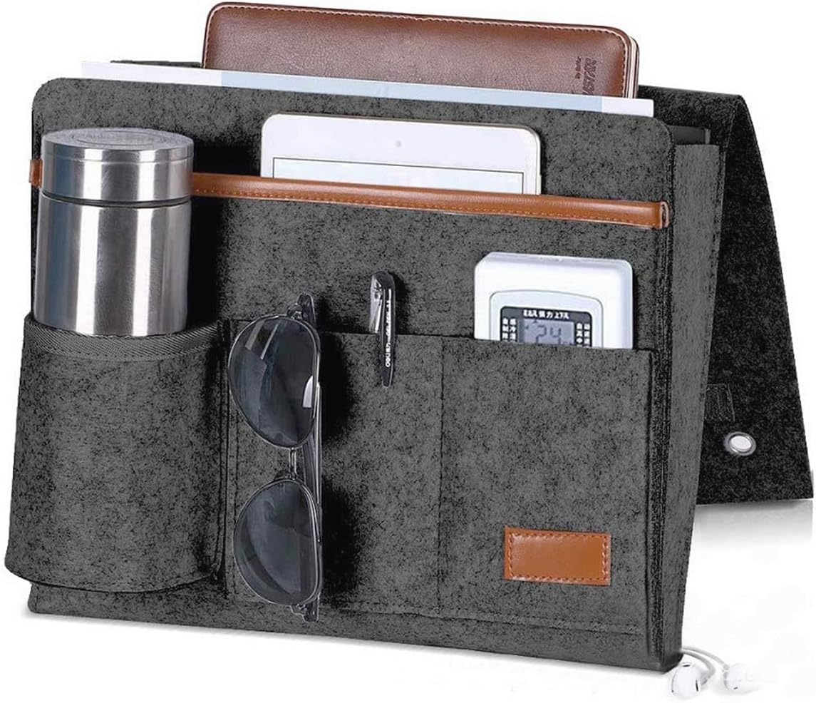 Deep Gray Felt Bedside Caddy with 5 Pockets D8921
