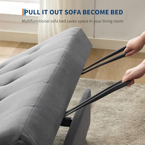 3 in 1 Convertible Sleeper Sofa Bed, Corduroy Futon Couches with Pull-Out Bed K981013