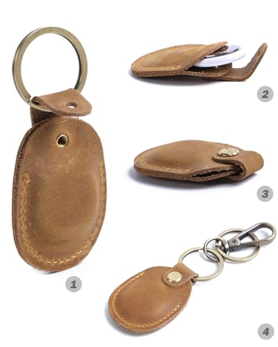 Brown Leather Airtag Holder Keychain Y5188