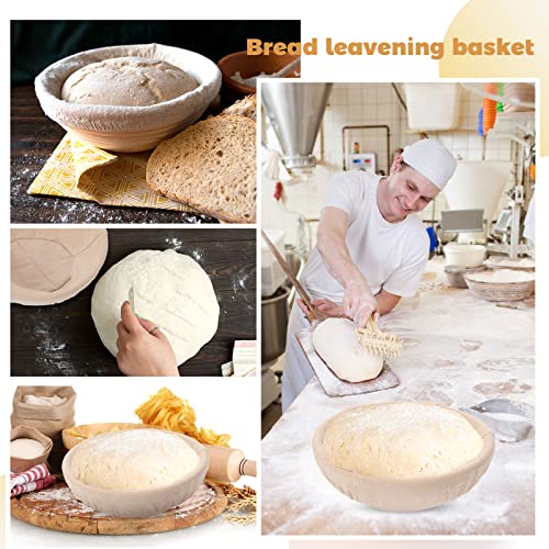 10 Pieces Banneton Bread Proofing Basket Round with Liners and Scrapers (8.5 Inch) D9968
