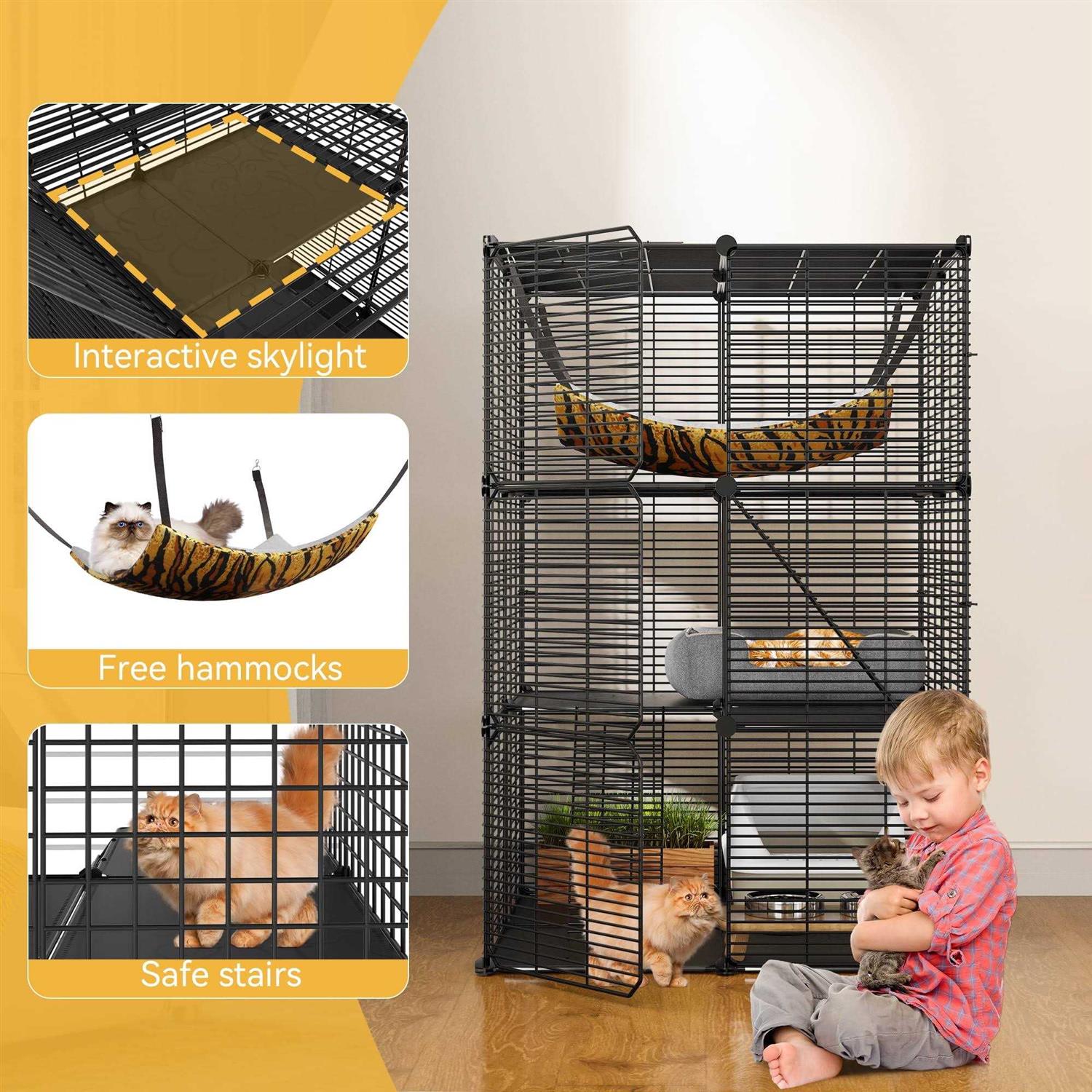 Cat Cage Cat Enclosures Cat Kennel with Extra Large Hammock F450698