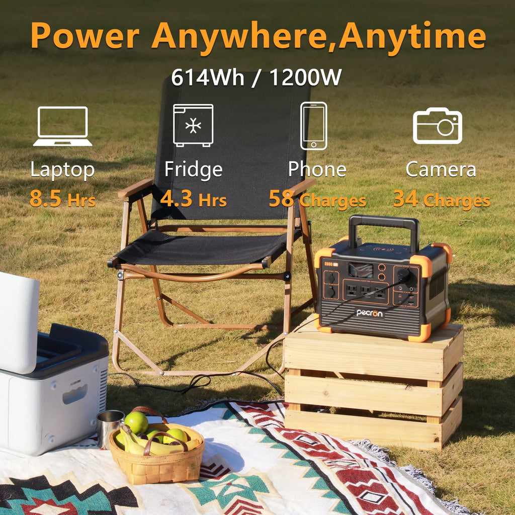 Portable Power Station 614Wh 1200W LiFePO4 Battery Solar Generator J3407