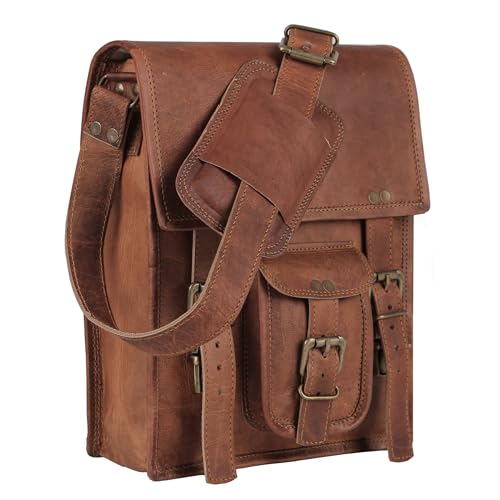 Brown 11 inches Leather Crossbody Bag H877